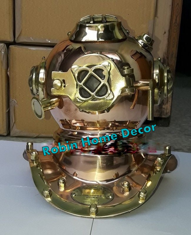  Antique Finish Copper & Brass Deep Sea Divers Diving Helmet US Navy Helmet